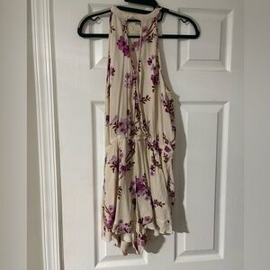 American Eagle Outfitters Cream and Purple Floral Romper